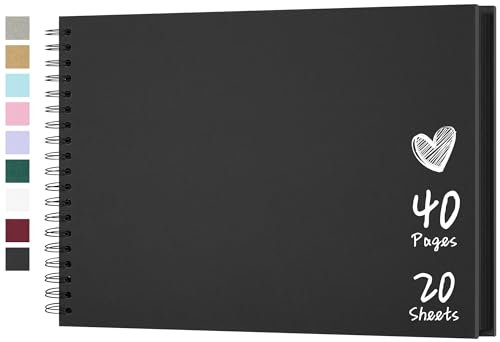 Hiwhy Fotoalbum Scrapbook 28x20,5 cm 40 Seiten DIY Scrapbook Hartes Kraftpapier Baby Erinnerungsbuch Familie Geburtstag Hochzeit Jahrestag Scrapbook, Schwarz