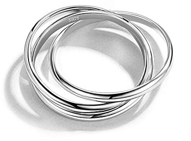 Dankadi Bague 3/5/9 Pièces Entrelacé en 925 Argent, Largeur 4/6/9mm, Taille 49 à 70MM, Anneau Multiple Lot Triple Fine Lisse Croisés Cadeau Fête Mariage pour Femme Homme