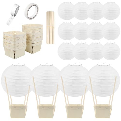 12 faroles de papel de globo aerostático para decoración de centros de mesa, linternas de papel de bricolaje, cajas de bayas de madera con palos para cumpleaños, boda, fiesta, decoración de mesa,