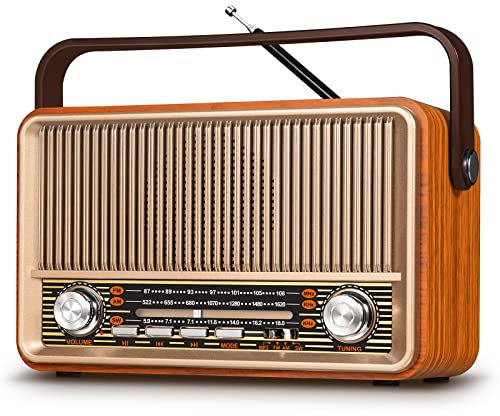 PRUNUS J-120 Radio Portable AM FM, for Mom, Plug in Wall or Rechargeable Battery Powered Transistor Radio, Retro Vintage Bluetooth Speaker for Home Outdoor Emergency, Gift for Mom