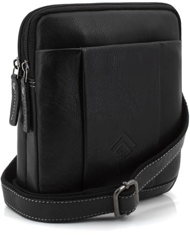 ekavale Umhängetasche Herren aus Leder - Stylische Schultertasche Herren Vintage - Messenger-Bag für Männer, für Alltag, Arbeit Robuste kleine Herrentasche (Schwarz)