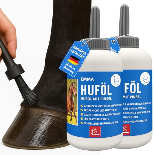 EMMA Olio per zoccolo per cavalli con pennello, 2 x 480 ml, per cavalli, balsamo per zoccoli, per cavalli con olio di noci, olio per zoccoli, cavallo con pennello, per la cura dei cani contro gli
