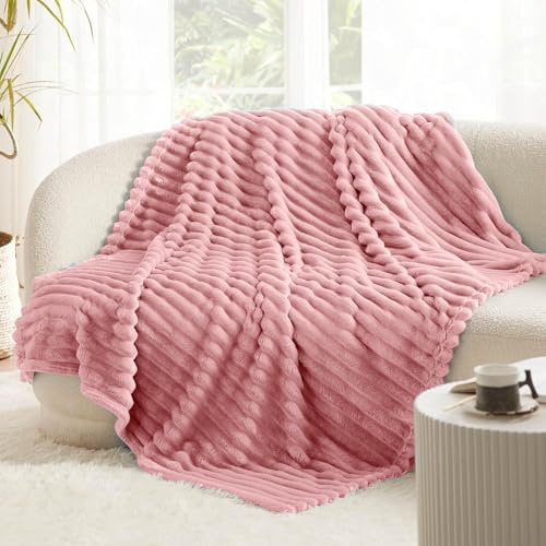 Morbida coperta rosa 120 x 200 cm, soffice coperta in velluto a coste, calda e spessa, ideale come regalo, morbida e portatile, per soggiorno, divano, camera da letto