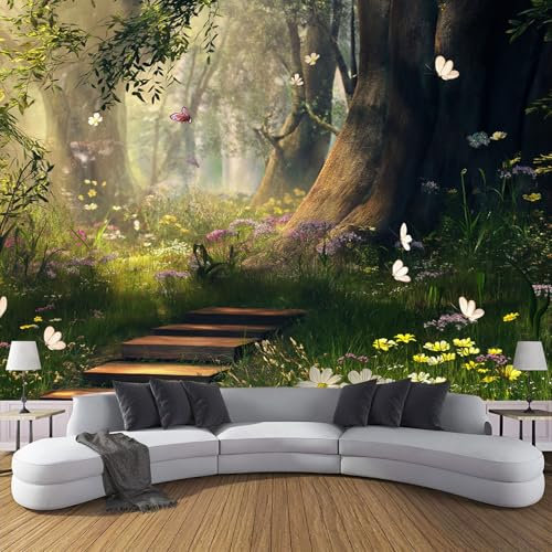 Papel Tapiz Fotográfico Estilo De Bosque De Ensueño - Tronco De Mariposa Fotográfico Para Dormitorio Y Habitación Infantil, Fotomural Decoración De Pared 350X256Cm Papel Tapiz