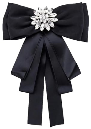 Broche en forme de papillon avec ruban de cristal, pré-attachée, avec strass, pour col, cravate, bijoux, vêtements, accessoires, grande papillon de cou, broche pour femmes, fête de mariage (noir)