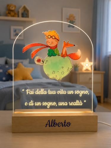 Generico Lampada notte bambini Personalizzata Piccolo Principe Lampada per cameretta bambini, luce soffusa calda. Idea regalo nascita, battesimo, compleanno.