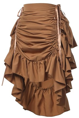 GRACEART Kvinnor viktoriansk steampunk-kjol justerbar volang gotisk vintage kjol halloween outfit medeltida vampyrdräkt, Fyrvägs stretch (kaki), L