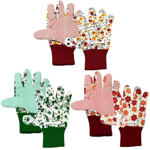 TNSOYCA 3 pares Guantes de jardinería de cómodos para mujeres, guantes de trabajo de jardín transpirables con agarre antideslizante para Niños, para Jardinería, Patio, Poda,Trabajar con Seguridad