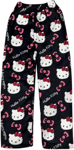kitty Pantalon de pyjama pour femme - Pantalon de pyjama long doux - Pyjama kawaii - Anime - Confortable - Pour femme - Dessin animé - Décontracté - Printemps/été - Fin, Noir , M
