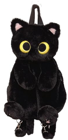 Oshhni Sac à Dos en Peluche Animal Chat, Sac à bandoulière Souple, Sac d'école à bandoulière pour Adultes Filles Enfants Adolescents Cadeaux d'anniversaire, Noir