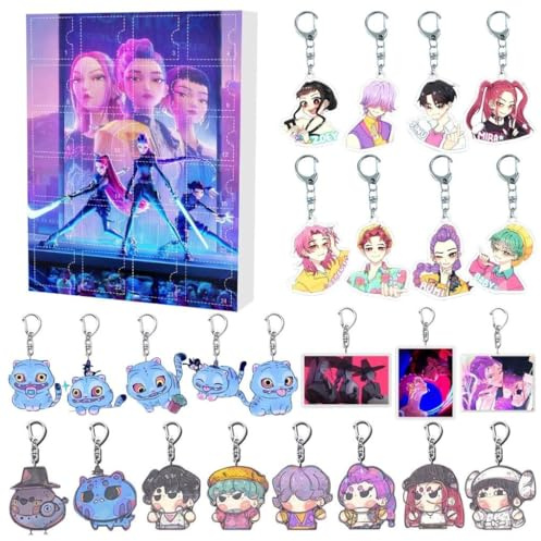 Kpop - Calendario dell'avvento 2025, 24 giorni, per Halloween, Natale, conto alla rovescia per bambini, con 24 portachiavi, giocattoli, figure da collezione, ornamenti, regali per ragazzi e ragazze