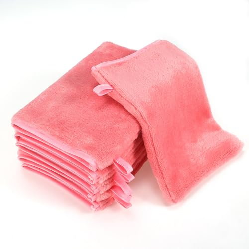 PHOGARY Lot de 6 Gants de Toilette pour bébé Enfant, Très Doux & Absorbant Microfibre Flanelle Gant de Toilette, Petite Serviette Main pour Visage avec Boucle de Suspension, Rose,13x20cm