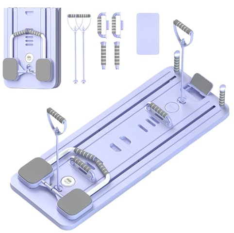 Pilates Reformer, Pilates Board Pieghevole, Tavola da Pilates Multifunzione per Casa con Macchina per Esercizi Addominali Rimbalzo Automatico, Supporto per Pompes e Corda Elastica