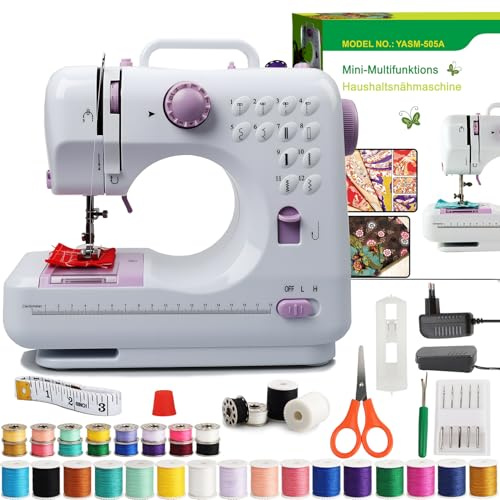 BRICH Macchina da cucire per bambini - Mini macchina da cucire elettrica portatile per principianti con 12 schemi, pedale, illuminazione a LED e 2 velocità | Set completo per vestiti, cuscini e