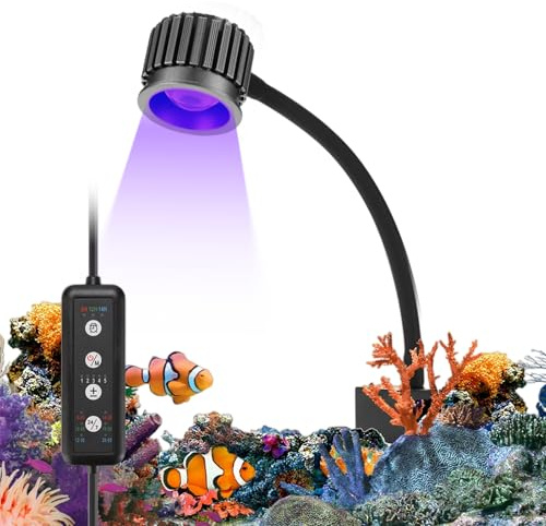 Aicharynic Lámpara LED con clip para acuarios de agua salada, con iluminación 24/7, 8W, 5 niveles de brillo y 3 ajustes de temporizador
