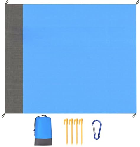 CHGANG Beach Blanket Mat | Extra Large 210 x 200cm Water Resistant Sand Proof Picnic Blanket with 4 Stakes for 4-6 Adults | Summer Essentials Outdoor Blanket for Travel Camping Hiking Picnic (Blue)