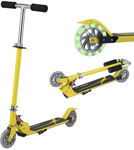 COSTWAY Kids Kick Scooter, Light Up LED 2 Wheeled Scooters for Ages 4 to 13 Children Girls Boys, Adjustable T-bar Foldable Push Board Maximum Load 70KG