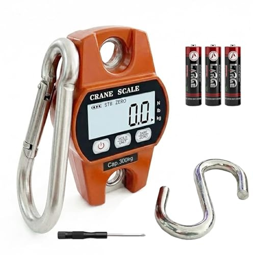 Vexnaro Balance Suspendue Numérique 300 KG Crochet, Dynamomètre Électronique Précision 100 g Écran LCD, Pèse-Bagages Portable pour Pêche Chasse Industrie Chantier, Orange