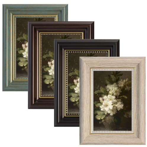 4 PCS 8X10 Vintage Photo Frames Set, Retro Picture Frames with Mount for Wall and Tabletop Display, 4 Colours Picture Frames for Home Office Living Room Décor (Black, Coffee,Wood White,Green) (8X10)