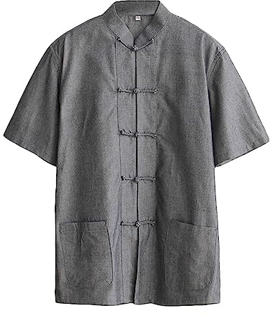 ZooBoo 100% Cotton Short Sleeve Kung Fu Shirt – Traditional Chinese Martial Arts Top for Men & Women (S, Gray)