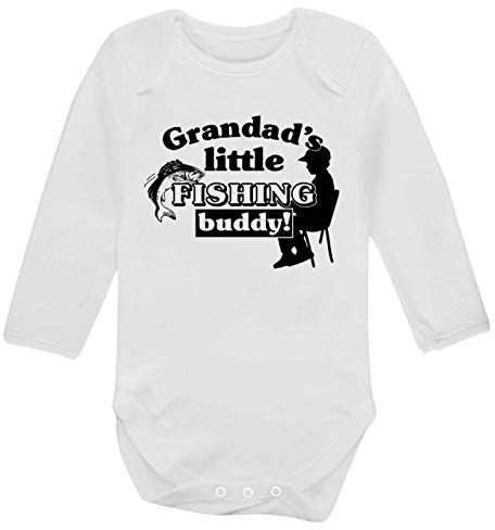 Flox Creative Long Sleeved Baby Vest Grandad's Fishing Buddy White Newborn