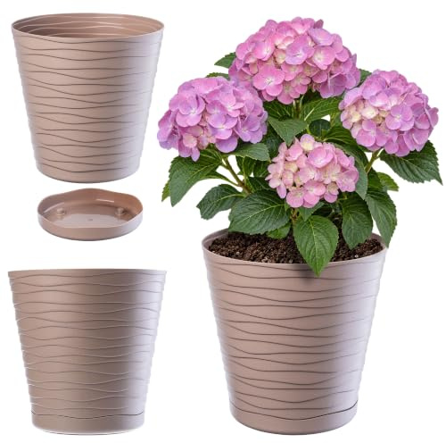 KADAX Blomkruka med underlägg, planteringskruka för inomhus, lätt blomkruka, växtkruka av plast, rund ytterkruka för blommor, växter, hus, växtkruka (30 cm, beige)