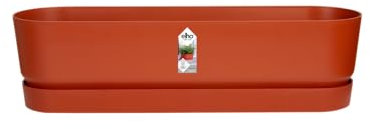 Elho Greenville Trough Long Übertopf, Klinkerrot, 20 CM