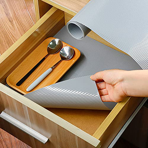 Homease Schubladenmatte Küche Antirutschmatte 60x200 cm Schubladeneinlage rutschfest Wasserfest Verdickt Schrankpapier für Schubladen Regale Schränke Kühlschränke, Zuschneidbar, Grau