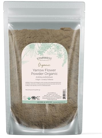 Starwest Botanicals Organic Yarrow Flower Powder - Dried Herb for Tea, Certified Kosher, Non-GMO - 4 oz Pouch