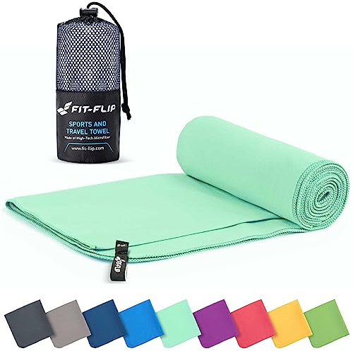 Fit-Flip Asciugamano microfibra - compatto e ultraleggero - asciugamani palestra - il perfetto telo mare grande - ottimale per viaggio, sport e piscina (80x160cm turchese)