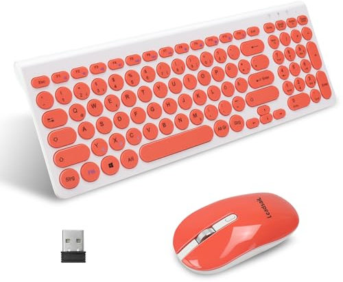 LeadsaiL, kabelloses Tastatur-Maus-Set, ergonomische Maus und Tastatur, kabellose PC-Tastatur und Maus, deutsches QWERTZ-Layout, leise Tastatur- und Maustasten, MacOS PC, Laptop, Rosa