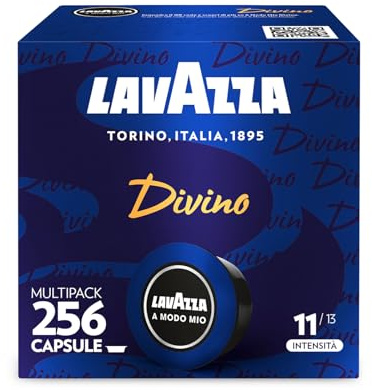 Lavazza, Capsule A Modo Mio Espresso Divino, Capsule Caffè, con Note di Cacao e Frutta Esotica, Arabica e Robusta, Intensità 11, Tostatura Scura, Gusto Persistente, 16 Confezioni x 16 Capsule