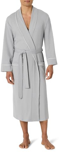 Amazon Essentials Men's Lightweight Cotton Waffle Bathrobe (Available in Big & Tall), Light Grey, XX-Large Big
