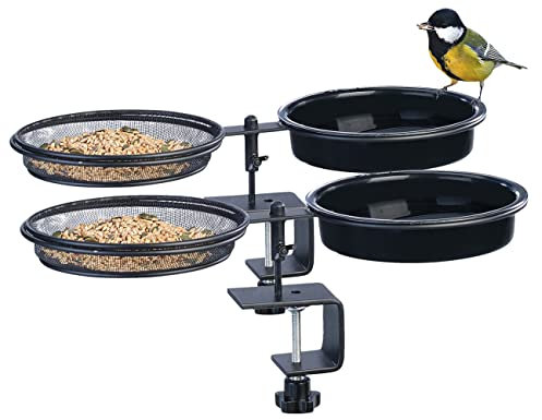 Royal Gardineer Vogelfutterbars: 2er-Set 2in1-Vogeltränke und Futterstation mit Klemmhalterung (Vogel Futterplätze, Futterschalen Vogel, Wasserspender)