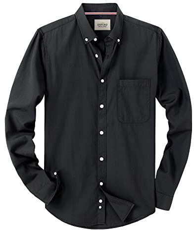 J.VER Mens Black Shirts Long Sleeve Oxford Button Down Non Iron Business Smart Casual Regular Fit Dress Shirts for Men Adult 3XL