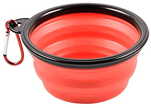 OcioDual Bebedero Plegable de 350ml para Perro y Gatos, Vaso Portátil Rojo con Mosquetón, Plato Comedero para Excursiones o Viajes