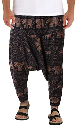 PERDONTOO Haremsbyxor herr casual långa pump-byxor herr yoga säckig byxor med fickor elastisk midja, Färg 9, 3XL