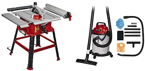 Einhell Sierra de mesa circular TC-TS 2225 U (máx. 2200W, arranque suave,Ø254 x Ø30mm hoja, tope paralelo/angular, ajuste de altura hasta 80mm, prolongación y ensanchamiento de la mesa)+ Aspiradora S