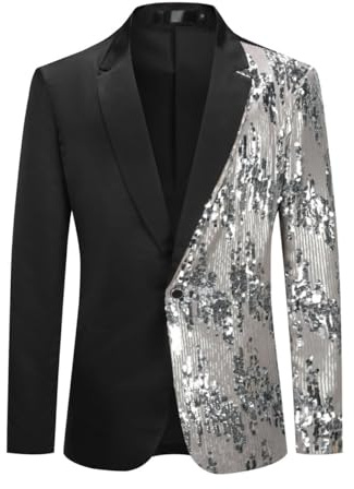 Allthemen Blazer Homme à Paillettes Casual Veste de Smoking Slim Fit Dorés pour Soirée #43 Argenté L