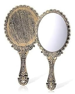 YUWJOOWEE Vintage Handspiegel mit Griff - Retro Bronze Spiegel Klein für Make up und Schminke - Friseurspiegel, Reisespiegel für Damen und Mädchen
