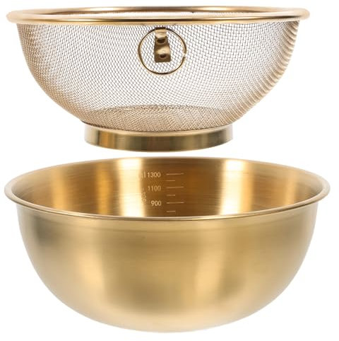 Ciieeo Passoire En Acier Inoxydable Avec Bol - Lot De 2 Panier Égouttoir Multifonctionnel Pour Laver Fruits Légumes Et Riz 18Cm