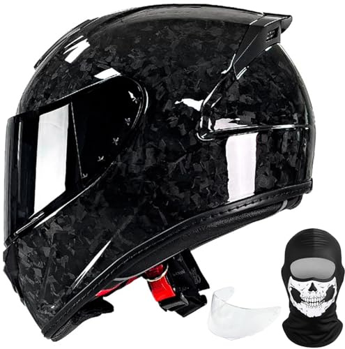 Casco Integrale da Moto in Fibra di Carbonio con Visierino Parasole ECE Omologato Casco da Moto per Uomini e Donne Casco da Equitazione Alla moda C,XL=61-62CM