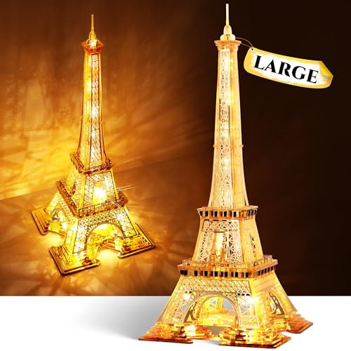 FUNPOLA 21 pollici Torre Eiffel Puzzle 3D per adulti – modellismo da costruire adulti di LED 3D scintillante - Monumento di Parigi Notte - Lampada da in Puzzle Acrilico 3D(Oro, misura grande)