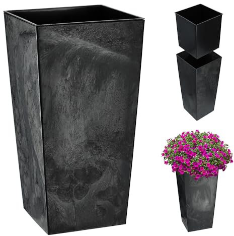 KADAX Elegante Vaso Alto per Piante da Interno ed Esterno Decorativo, Grande Fioriera in Plastica per Giardino e Balcone (Cemento Nero, 36 cm)