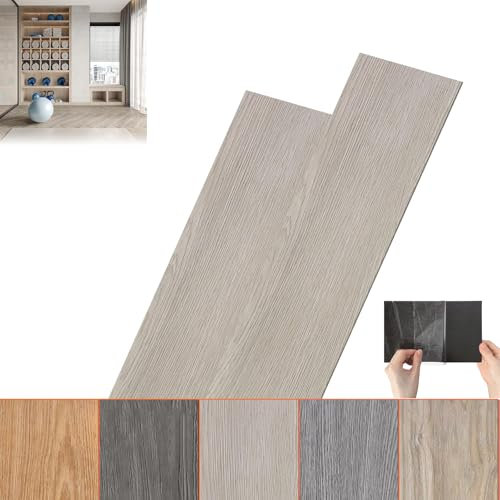 Acxin Rivestimento autoadesivo in PVC per pavimenti, set di 18 pezzi, in vinile effetto legno (grigio fumo, 2,5 m²)
