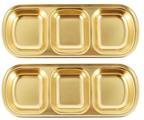 Cabilock 2 StüCk Edelstahl Dipschalen Gold, 3-Fach Geteilte Saucenschalen, Stapelbare GewüRzschalen FüR Zuhause, Restaurant, Party, Bbq, 20.5 X 8 Cm