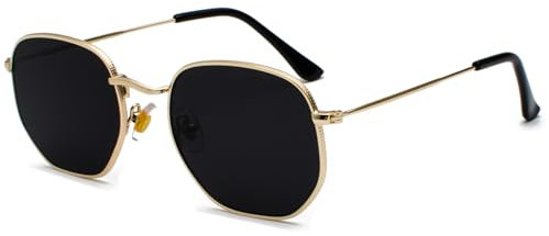 RUNHUIS Retro Polygon Sonnenbrille für Damen und Herren, Modische Quadratische Brille, Ultraleichter Metallrahmen (Gold/Schwarz)