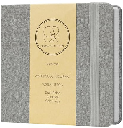 Vienrose Diarios De Acuarela, Cuadernos De Bocetos, Papel De Algodón, Prensado En Frío, Cuaderno De Acuarela Adecuado Para Técnicas Y Medios Mixtos 14×14 cm 1 Paquete Gris