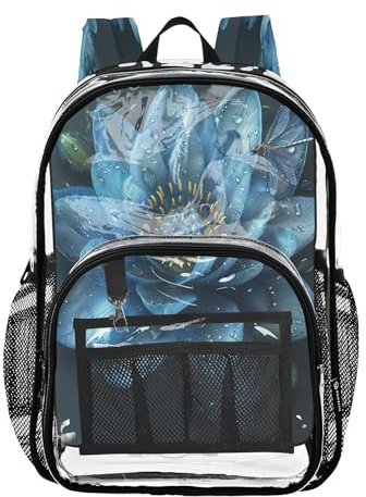 Joitme Blå vattenlilja blomryggsäckar för pojkar, flickryggsäckar i åldrarna 6–8, stor PVC-väska, Blå vattenlilja blomma 1, One Size, Blå vattenlilja blomma
