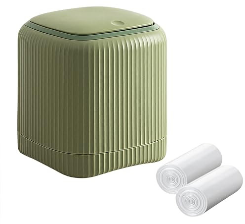 MEETOZ Mini poubelle de bureau en plastique avec couvercle à pression, pour salon, cuisine, salle de bain, bureau, voiture, avec 60 feuilles de sacs poubelle (vert)